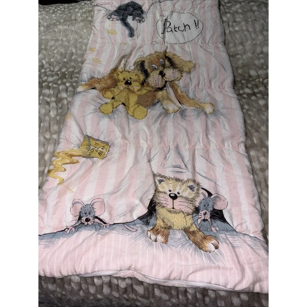 Vintage Sue Hall 1987 Snatch Patch the Dog and Friends Pink Sleeping Bag